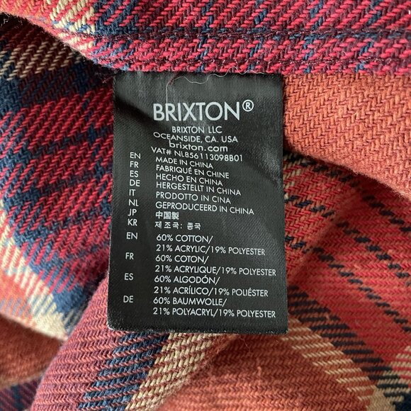 Brixton Bowery Standard Fit Mens Burgundy Orange Plaid Flannel Shirt Outdoor L - Picture 10 of 12